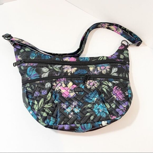 Quilted Floral lug Hippy Crossbody with tandem zip SE RFID Wallet - Picture 1 of 10